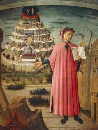 Dante Alighieri with Divine Comedy in His Hand and Mountains of Purgatory  in Background' Giclee Print - Dante Alighieri | Art.com