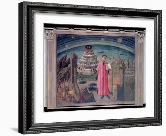 Dante and His Poem the 'Divine Comedy', 1465 (Tempera on Panel)-Domenico di Michelino-Framed Giclee Print