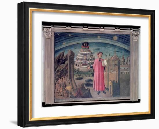Dante and His Poem the 'Divine Comedy', 1465 (Tempera on Panel)-Domenico di Michelino-Framed Giclee Print