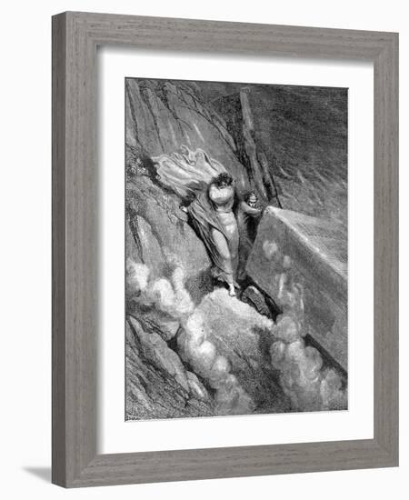 Dante and Virgil at the Edge of the Abyss from Which a Foetid Smell Steamed Up, 1863-Gustave Doré-Framed Giclee Print