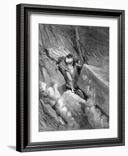 Dante and Virgil at the Edge of the Abyss from Which a Foetid Smell Steamed Up, 1863-Gustave Doré-Framed Giclee Print