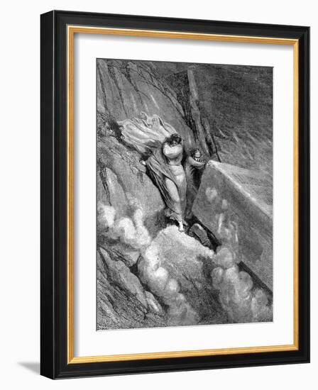 Dante and Virgil at the Edge of the Abyss from Which a Foetid Smell Steamed Up, 1863-Gustave Doré-Framed Giclee Print