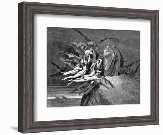 Dante and Virgil Beset by Demons on their Passage Through the Eighth Circle, 1861-Gustave Doré-Framed Giclee Print