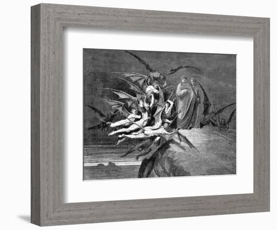 Dante and Virgil Beset by Demons on their Passage Through the Eighth Circle, 1861-Gustave Doré-Framed Giclee Print