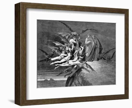 Dante and Virgil Beset by Demons on their Passage Through the Eighth Circle, 1861-Gustave Doré-Framed Giclee Print