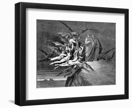 Dante and Virgil Beset by Demons on their Passage Through the Eighth Circle, 1861-Gustave Doré-Framed Giclee Print