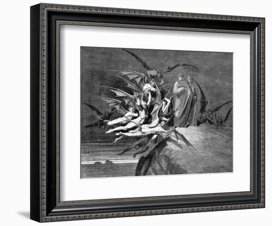 Dante and Virgil Beset by Demons on their Passage Through the Eighth Circle, 1861-Gustave Doré-Framed Giclee Print