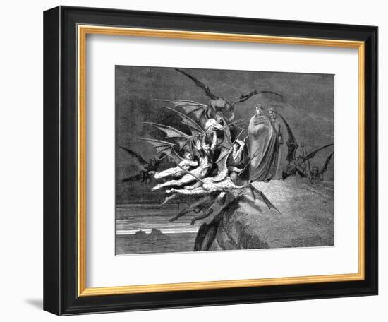 Dante and Virgil Beset by Demons on their Passage Through the Eighth Circle, 1861-Gustave Doré-Framed Giclee Print