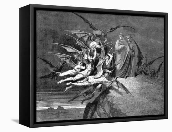 Dante and Virgil Beset by Demons on their Passage Through the Eighth Circle, 1861-Gustave Doré-Framed Premier Image Canvas