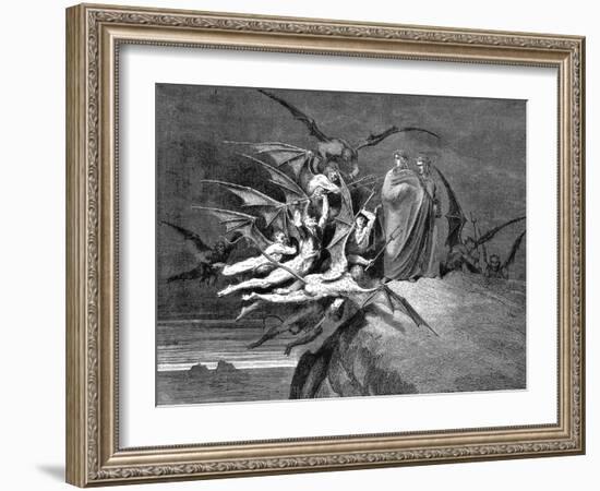 Dante and Virgil Beset by Demons on their Passage Through the Eighth Circle, 1861-Gustave Doré-Framed Giclee Print