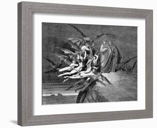 Dante and Virgil Beset by Demons on their Passage Through the Eighth Circle, 1861-Gustave Doré-Framed Giclee Print