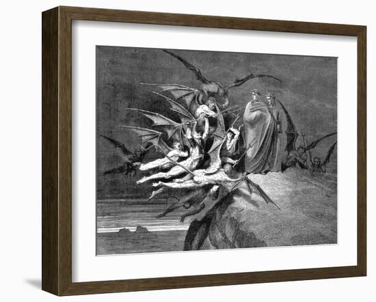 Dante and Virgil Beset by Demons on their Passage Through the Eighth Circle, 1861-Gustave Doré-Framed Giclee Print