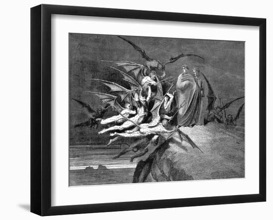 Dante and Virgil Beset by Demons on their Passage Through the Eighth Circle, 1861-Gustave Doré-Framed Giclee Print