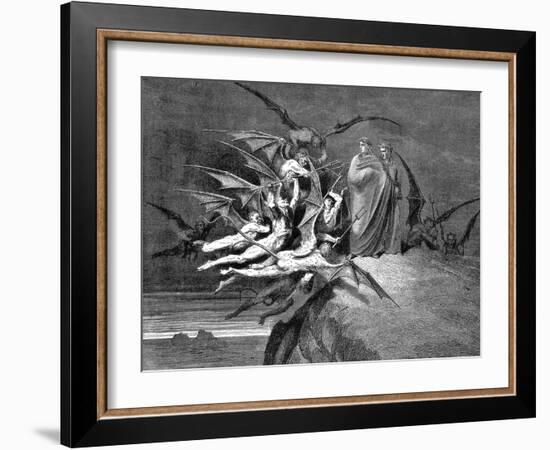 Dante and Virgil Beset by Demons on their Passage Through the Eighth Circle, 1861-Gustave Doré-Framed Giclee Print