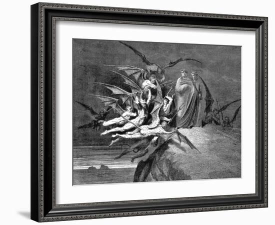 Dante and Virgil Beset by Demons on their Passage Through the Eighth Circle, 1861-Gustave Doré-Framed Giclee Print