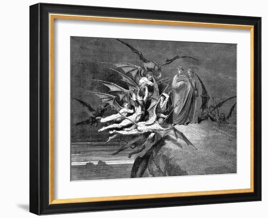 Dante and Virgil Beset by Demons on their Passage Through the Eighth Circle, 1861-Gustave Doré-Framed Giclee Print
