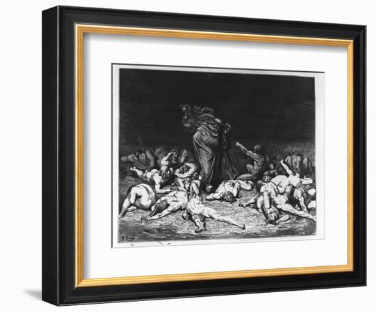 Dante and Virgil in Hell, Illustration from 'The Divine Comedy', 1861 (Engraving)-Gustave Doré-Framed Giclee Print