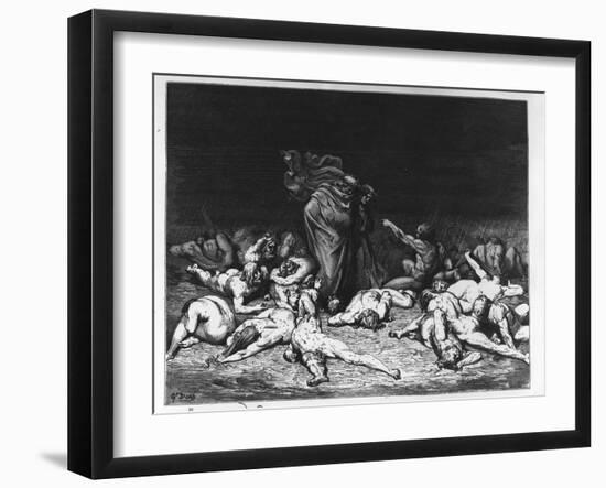 Dante and Virgil in Hell, Illustration from 'The Divine Comedy', 1861 (Engraving)-Gustave Doré-Framed Giclee Print