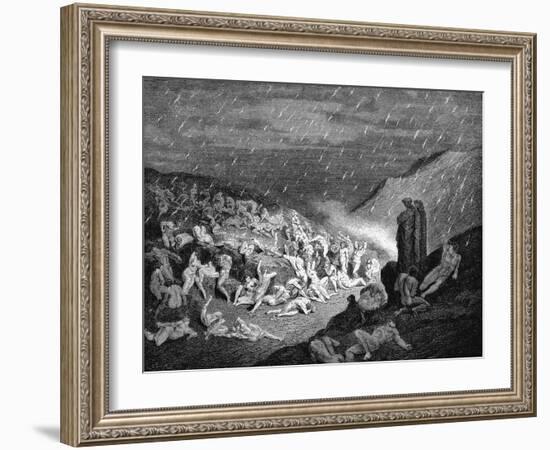 Dante and Virgil Looking Down Upon Souls in Torment in the Inferno, 1863-Gustave Doré-Framed Giclee Print