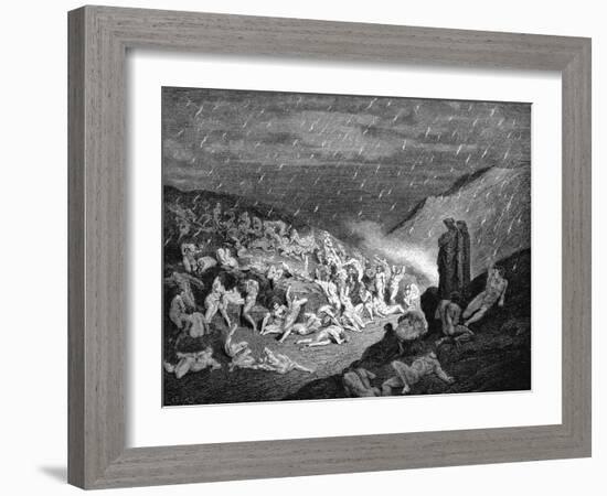 Dante and Virgil Looking Down Upon Souls in Torment in the Inferno, 1863-Gustave Doré-Framed Giclee Print