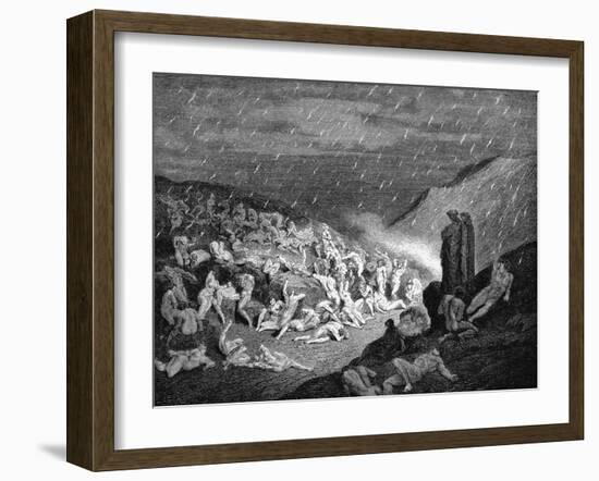 Dante and Virgil Looking Down Upon Souls in Torment in the Inferno, 1863-Gustave Doré-Framed Giclee Print