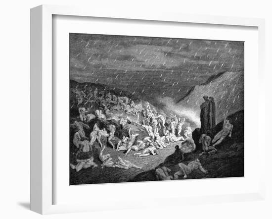 Dante and Virgil Looking Down Upon Souls in Torment in the Inferno, 1863-Gustave Doré-Framed Giclee Print