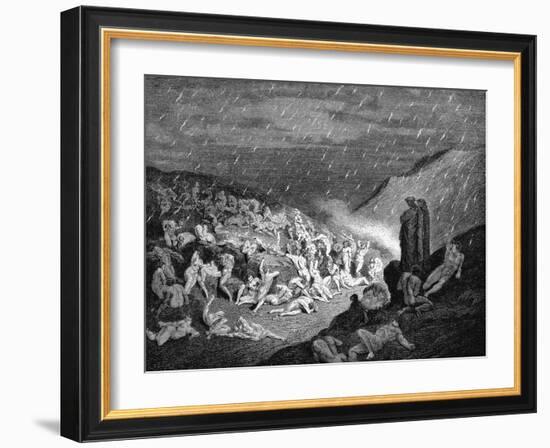 Dante and Virgil Looking Down Upon Souls in Torment in the Inferno, 1863-Gustave Doré-Framed Giclee Print