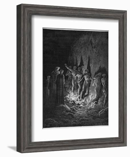 Dante and Virgil Watch as the Procession of the Damned Walk Barefoot Through the Flames of Hell-Gustave Dor?-Framed Photographic Print