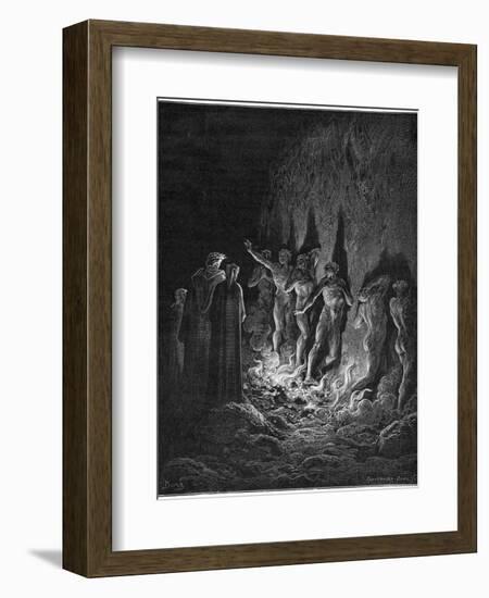 Dante and Virgil Watch as the Procession of the Damned Walk Barefoot Through the Flames of Hell-Gustave Dor?-Framed Photographic Print