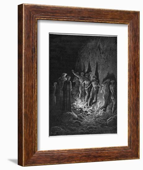 Dante and Virgil Watch as the Procession of the Damned Walk Barefoot Through the Flames of Hell-Gustave Dor?-Framed Photographic Print