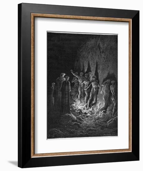 Dante and Virgil Watch as the Procession of the Damned Walk Barefoot Through the Flames of Hell-Gustave Dor?-Framed Photographic Print