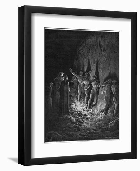 Dante and Virgil Watch as the Procession of the Damned Walk Barefoot Through the Flames of Hell-Gustave Dor?-Framed Photographic Print