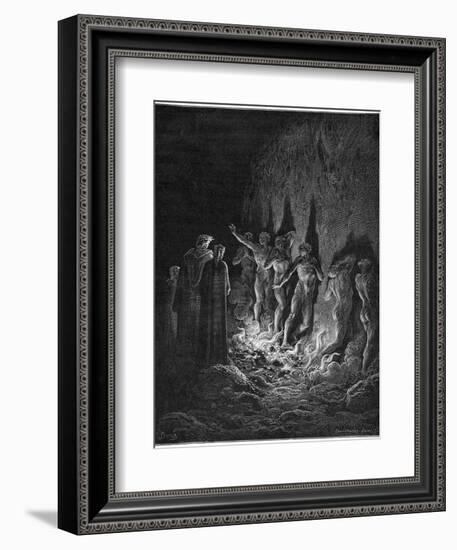 Dante and Virgil Watch as the Procession of the Damned Walk Barefoot Through the Flames of Hell-Gustave Dor?-Framed Photographic Print