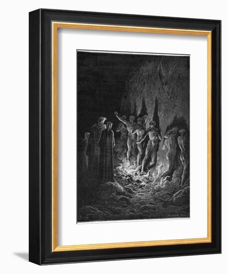 Dante and Virgil Watch as the Procession of the Damned Walk Barefoot Through the Flames of Hell-Gustave Dor?-Framed Photographic Print