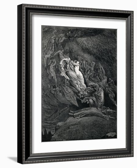 Dante and Virgil with Paolo and Francesca, Illustration to Inferno, Canto V of Divine Comedy-Dante Alighieri-Framed Giclee Print