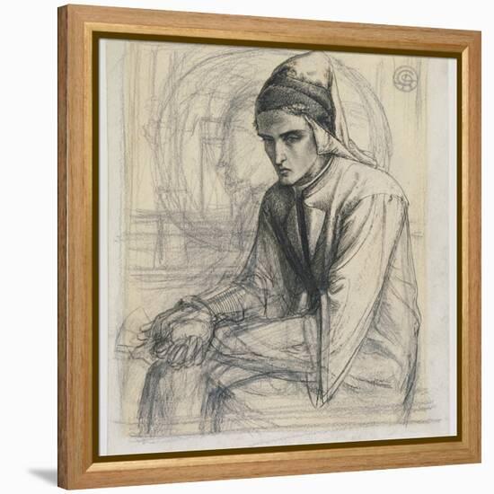 Dante in Meditation Holding a Pomegranate, C.1852 (Pen and Ink and Pencil on Paper)-Dante Gabriel Rossetti-Framed Premier Image Canvas