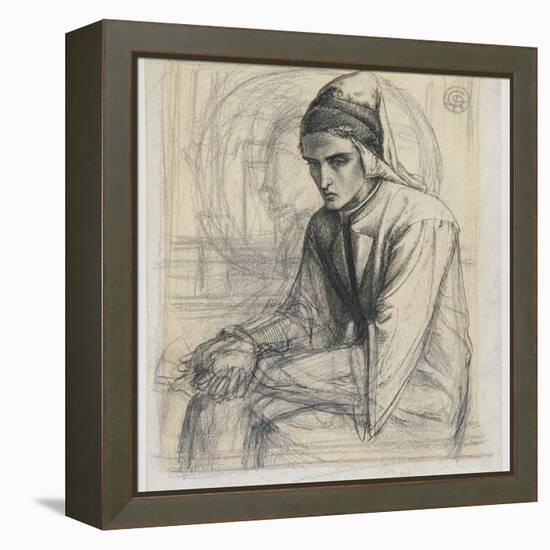 Dante in Meditation Holding a Pomegranate, C.1852 (Pen and Ink and Pencil on Paper)-Dante Gabriel Rossetti-Framed Premier Image Canvas