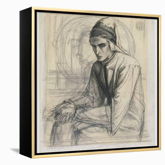Dante in Meditation Holding a Pomegranate, C.1852 (Pen and Ink and Pencil on Paper)-Dante Gabriel Rossetti-Framed Premier Image Canvas