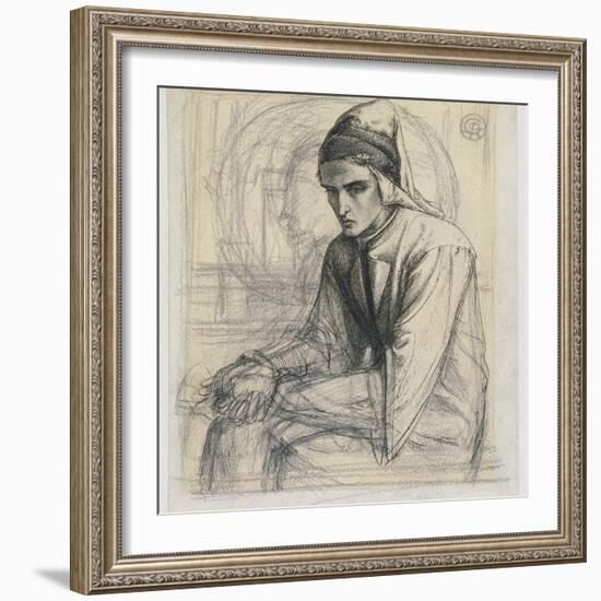 Dante in Meditation Holding a Pomegranate, C.1852 (Pen and Ink and Pencil on Paper)-Dante Gabriel Rossetti-Framed Giclee Print