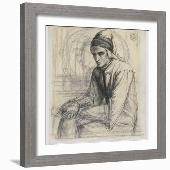 Dante in Meditation Holding a Pomegranate, C.1852 (Pen and Ink and Pencil on Paper)-Dante Gabriel Rossetti-Framed Giclee Print