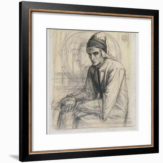 Dante in Meditation Holding a Pomegranate, C.1852 (Pen and Ink and Pencil on Paper)-Dante Gabriel Rossetti-Framed Giclee Print