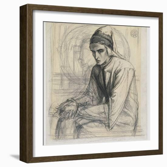 Dante in Meditation Holding a Pomegranate, C.1852 (Pen and Ink and Pencil on Paper)-Dante Gabriel Rossetti-Framed Giclee Print