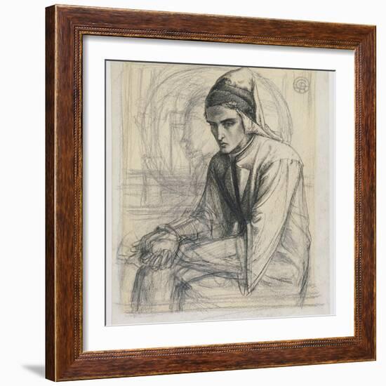 Dante in Meditation Holding a Pomegranate, C.1852 (Pen and Ink and Pencil on Paper)-Dante Gabriel Rossetti-Framed Giclee Print