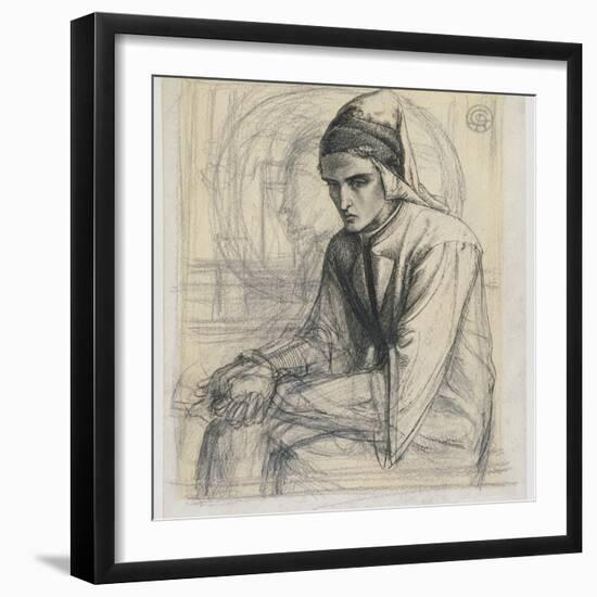 Dante in Meditation Holding a Pomegranate, C.1852 (Pen and Ink and Pencil on Paper)-Dante Gabriel Rossetti-Framed Giclee Print