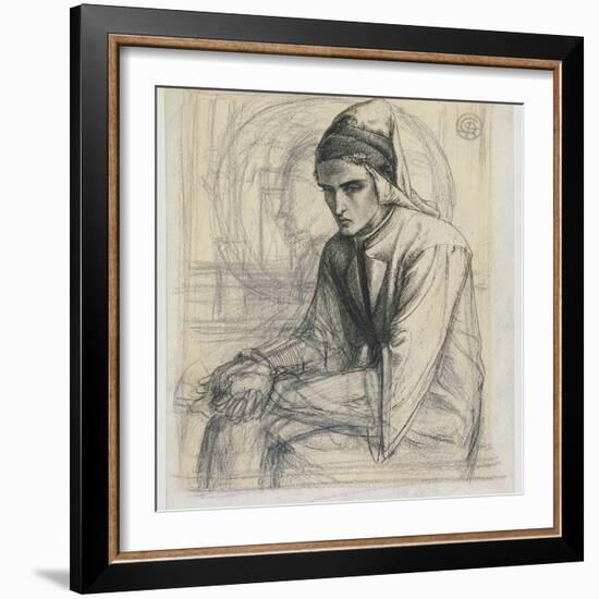 Dante in Meditation Holding a Pomegranate, C.1852 (Pen and Ink and Pencil on Paper)-Dante Gabriel Rossetti-Framed Giclee Print