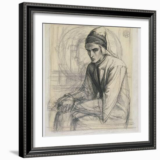 Dante in Meditation Holding a Pomegranate, C.1852 (Pen and Ink and Pencil on Paper)-Dante Gabriel Rossetti-Framed Giclee Print