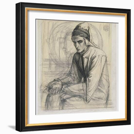 Dante in Meditation Holding a Pomegranate, C.1852 (Pen and Ink and Pencil on Paper)-Dante Gabriel Rossetti-Framed Giclee Print