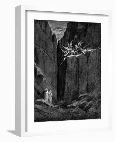 Dante Protected by Virgil from Harm by Demons, 1863-Gustave Doré-Framed Giclee Print