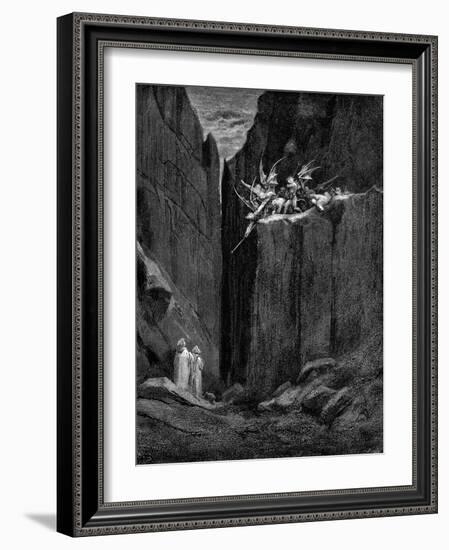 Dante Protected by Virgil from Harm by Demons, 1863-Gustave Doré-Framed Giclee Print