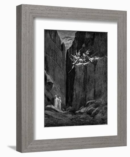 Dante Protected by Virgil from Harm by Demons, 1863-Gustave Doré-Framed Giclee Print